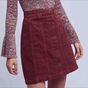 Pilcro Maroon A-Line Button Skirt